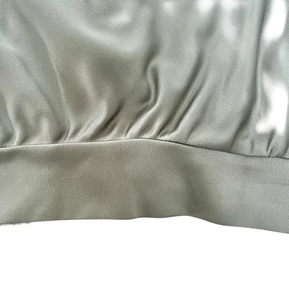 Asos Design Olive Green Satin Long Sleeve Draped Neck Blouse - Size 2 - Picture 5 of 8